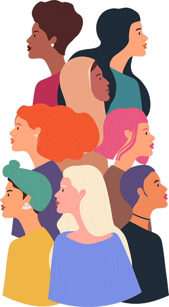 colourful illustration of a diverse group of female workers